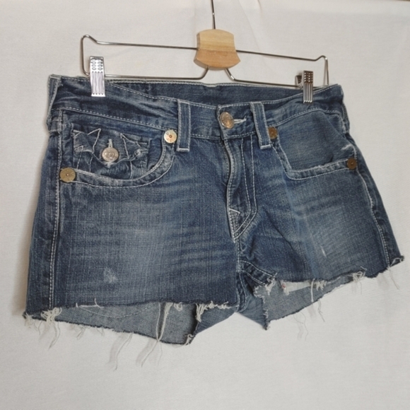 True Religion Ricky Cutoff Jeans Denim Micro Shorts Low Rise Flap Pocket Y2K 32 - Picture 4 of 9